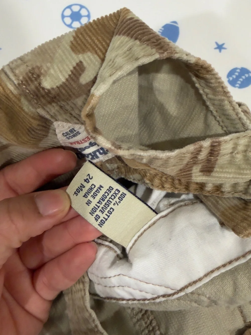 OshKosh B'gosh Camouflage Corduroy Overalls in Brown and Cream